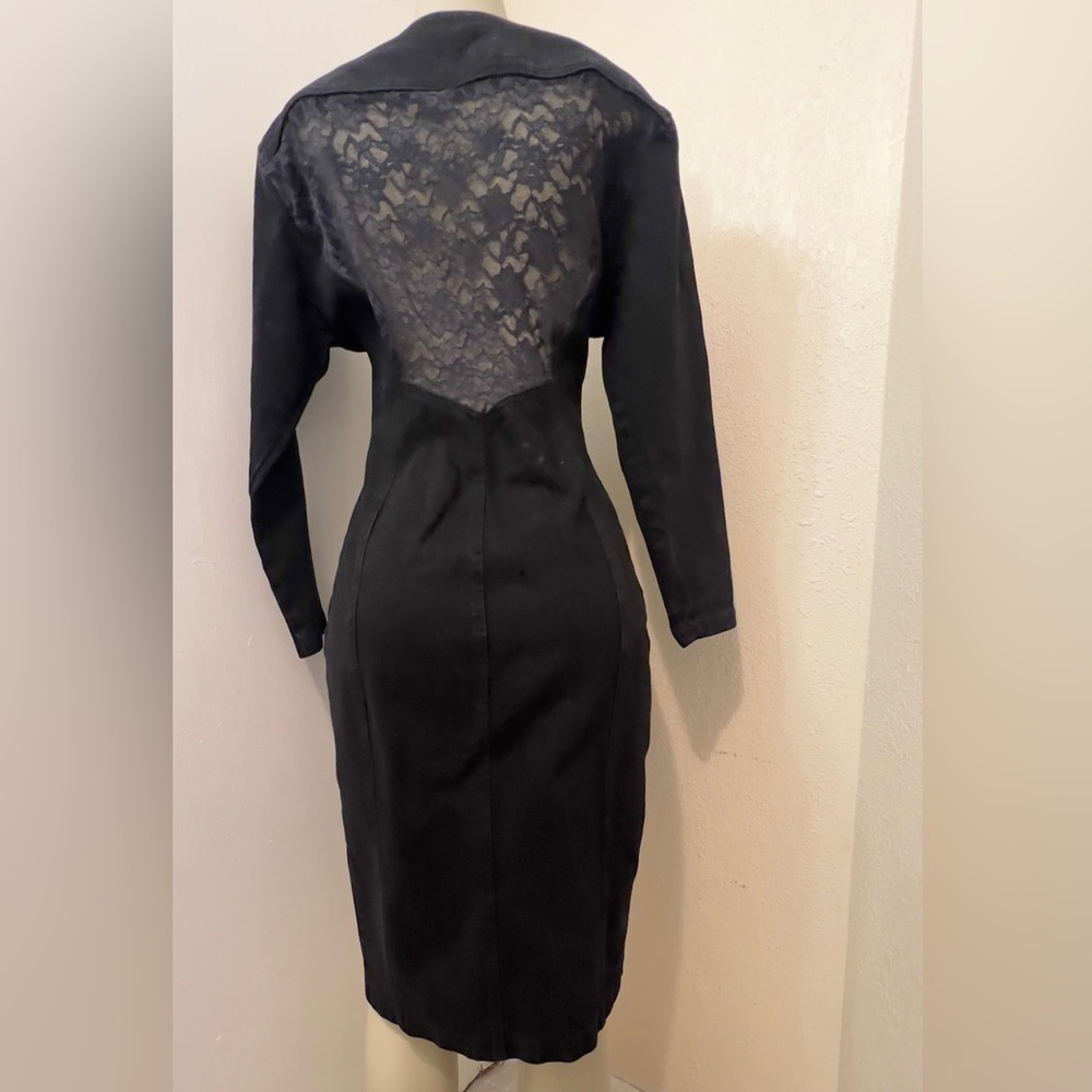 Vintage 80’s Paris Blues Black Long-Sleeve Button-Front Dress